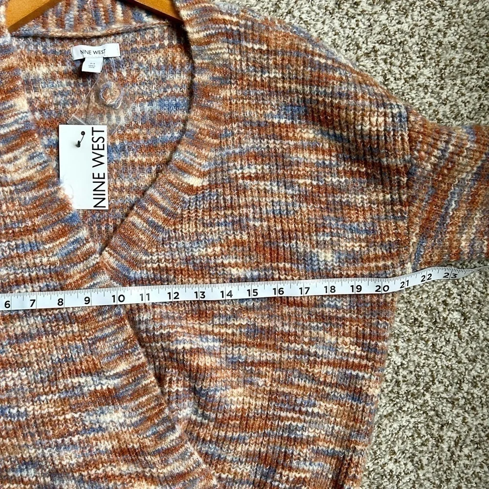 🦋 NWT Nine West Orange Blue Marled V-Neck Wrap Sweater Medium